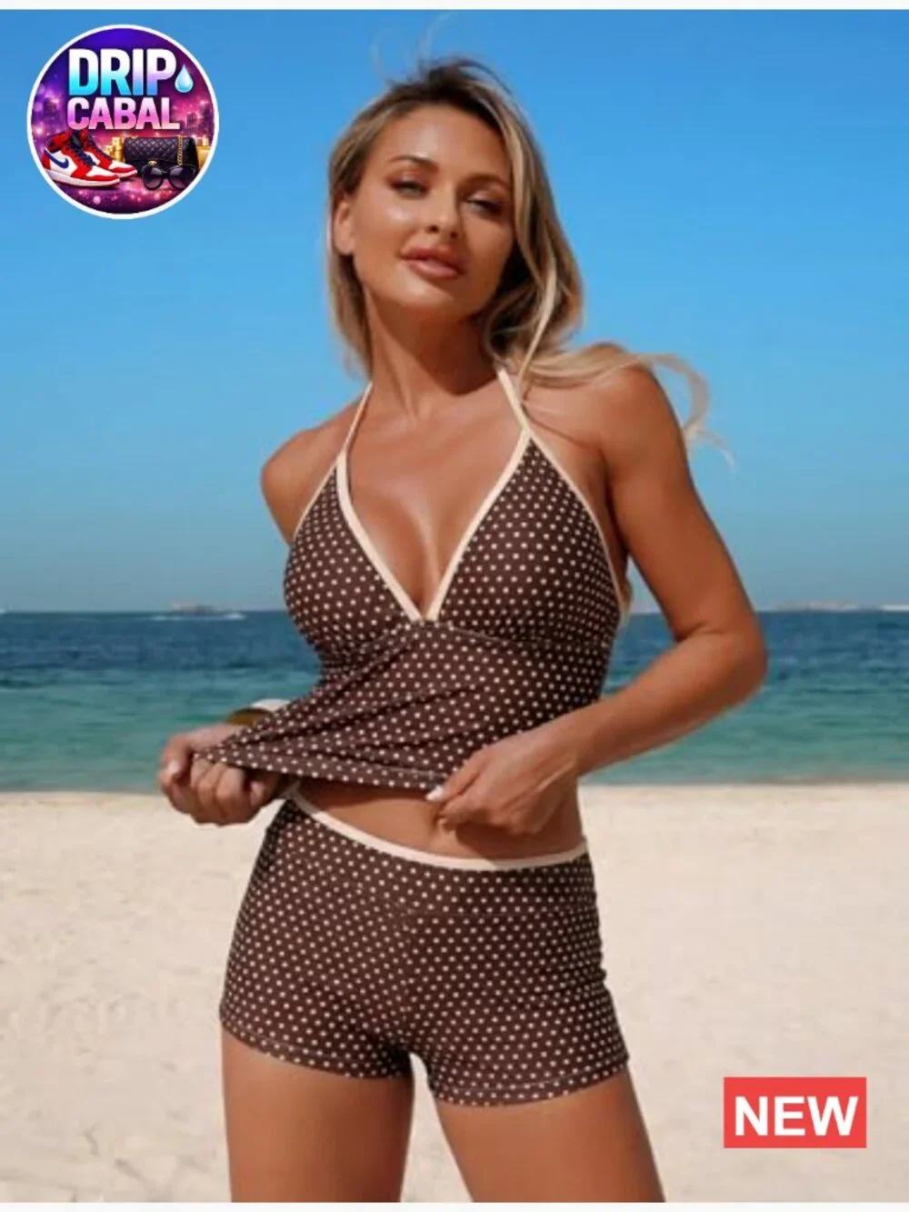 Tankini Swimsuit V Neck Halter Top with Boyshorts Bottom Tummy Control Two